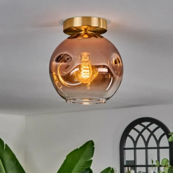 hofstein Plafonnier - Verre 20 cm Ripoll Or, Noir, 1 lumière* Lampes En Verre