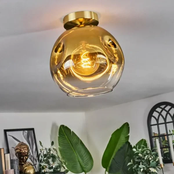 hofstein Plafonnier - Verre 25 cm Ripoll Or, Noir, 1 lumière* Lampes En Verre