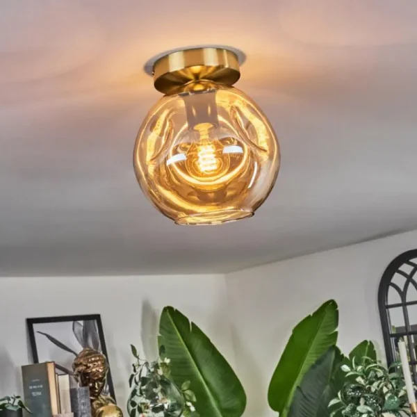 hofstein Plafonnier - Verre 20 cm Ripoll Or, Noir, 1 lumière* Lampes En Verre