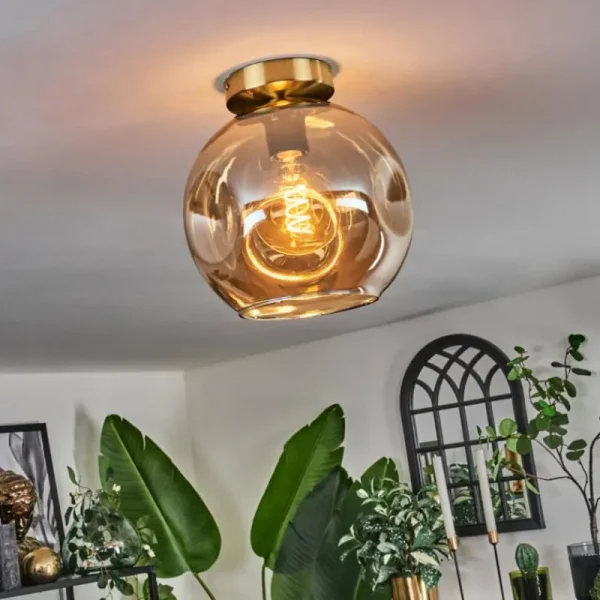 hofstein Plafonnier - Verre 25 cm Ripoll Or, Noir, 1 lumière* Lampes En Verre