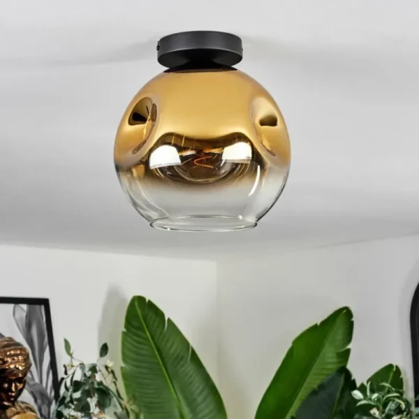 hofstein Plafonnier - Verre 25 cm Ripoll Or, Clair, 1 lumière* Lampes En Verre