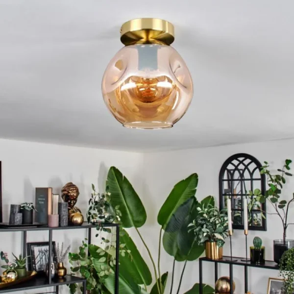 hofstein Plafonnier - Verre 20 cm Ripoll Or, Noir, 1 lumière* Lampes En Verre