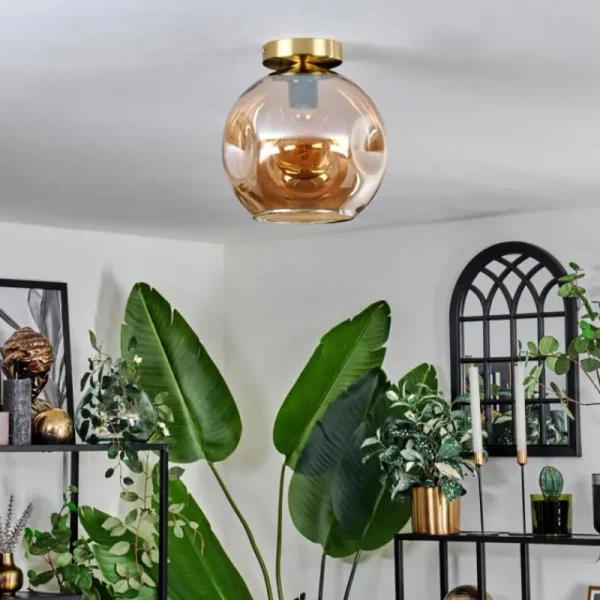 hofstein Plafonnier - Verre 25 cm Ripoll Or, Noir, 1 lumière* Lampes En Verre
