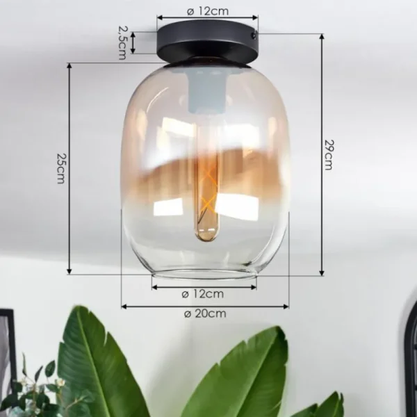 hofstein Plafonnier - Verre Apedo Ambre, Clair, 1 lumière* Lampes En Verre
