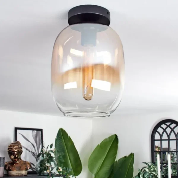 hofstein Plafonnier - Verre Apedo Ambre, Clair, 1 lumière* Lampes En Verre