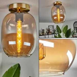 hofstein Plafonnier - Verre Apedo Laiton, 1 lumière* Lampes En Verre