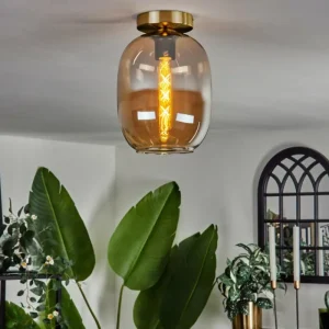 hofstein Plafonnier - Verre Apedo Laiton, 1 lumière* Lampes En Verre