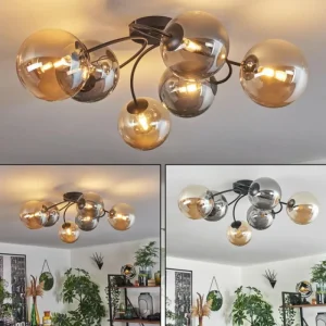 hofstein Plafonnier - Verre Chehalis Ambre, Fumé, 6 lumières* Lampes Modernes