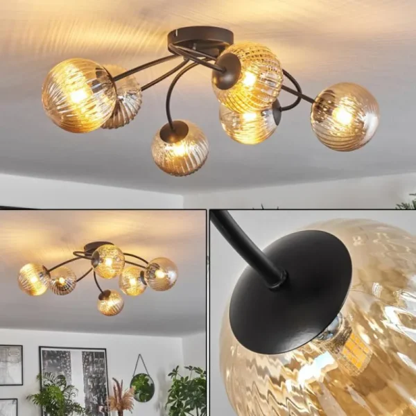 hofstein Plafonnier - Verre Chehalis Ambre, 6 lumières* Lampes Modernes