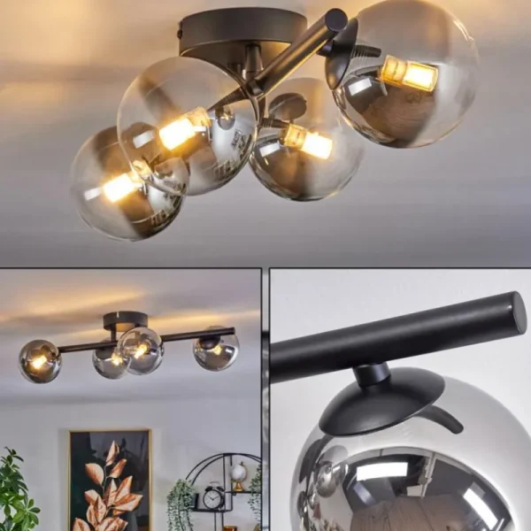 hofstein Plafonnier - Verre Chehalis Clair, Fumé, 4 lumières* Lampes Modernes