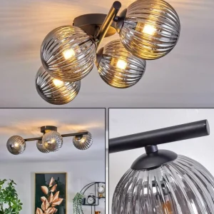 hofstein Plafonnier - Verre Chehalis Fumé, 4 lumières* Lampes Modernes