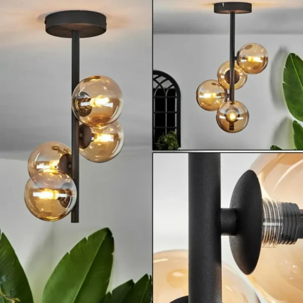 hofstein Plafonnier - Verre Chehalis Fumé, 4 lumières* Lampes Modernes