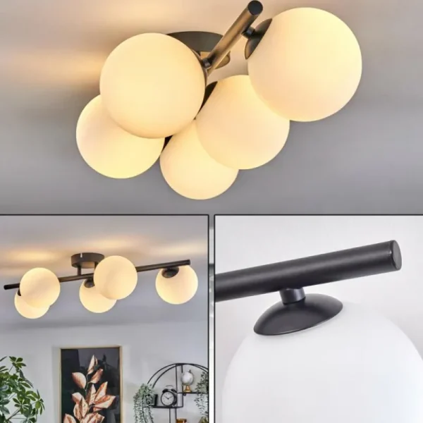 hofstein Plafonnier - Verre Chehalis Blanc, 5 lumières* Lampes En Verre