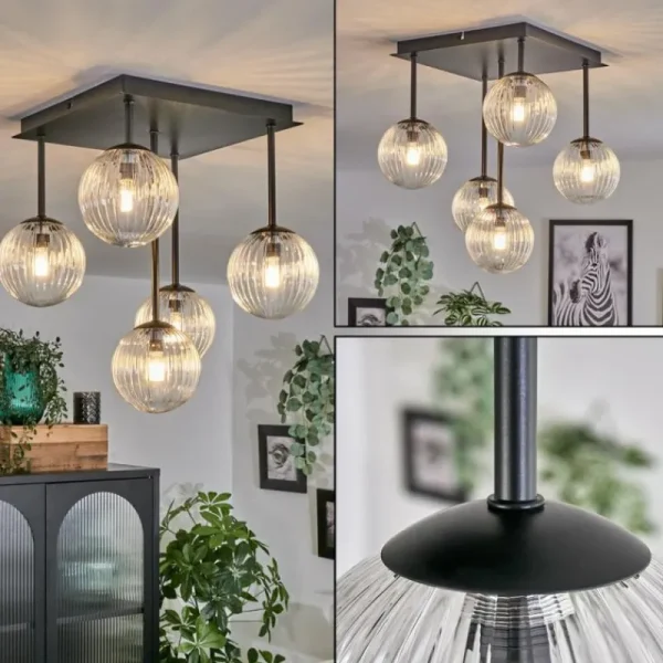 hofstein Plafonnier - Verre Chehalis Clair, 5 lumières* Lampes En Verre