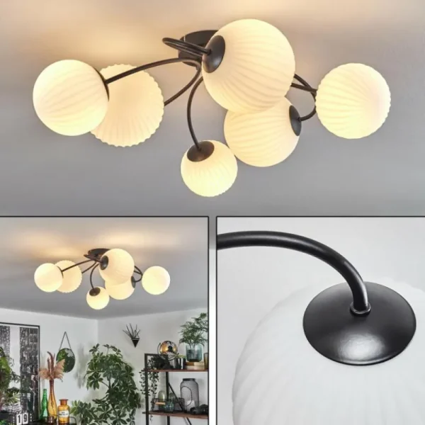 hofstein Plafonnier - Verre Chehalis Noir, 6 lumières* Lampes En Verre