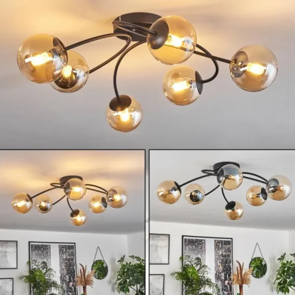 hofstein Plafonnier - Verre Chehalis Ambre, 6 lumières* Lampes En Verre
