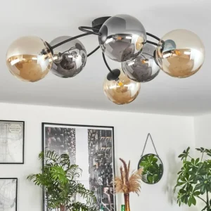 hofstein Plafonnier - Verre Chehalis Ambre, Fumé, 6 lumières* Lampes Modernes