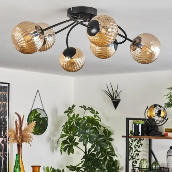 hofstein Plafonnier - Verre Chehalis Ambre, 6 lumières* Lampes Modernes