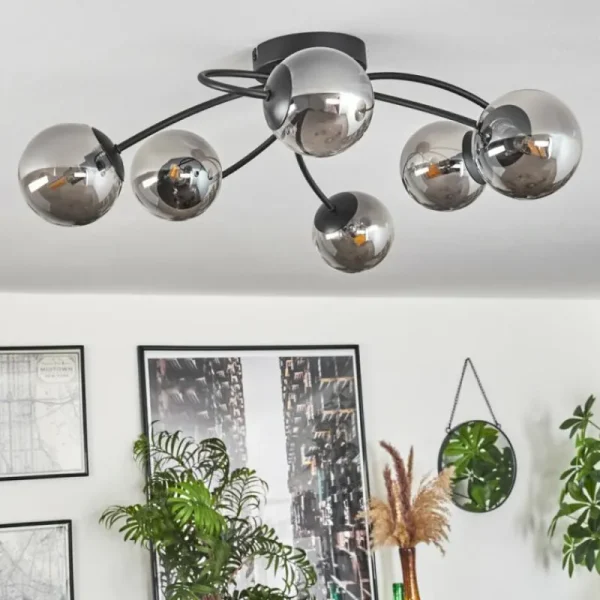 hofstein Plafonnier - Verre Chehalis Fumé, 6 lumières* Lampes Modernes