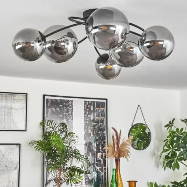 hofstein Plafonnier - Verre Chehalis Fumé, 6 lumières* Lampes Modernes