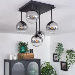 hofstein Plafonnier - Verre Chehalis Clair, Fumé, 5 lumières* Lampes Modernes