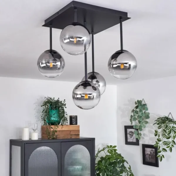 hofstein Plafonnier - Verre Chehalis Clair, Fumé, 5 lumières* Lampes Modernes
