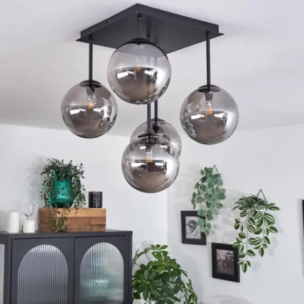 hofstein Plafonnier - Verre Chehalis Fumé, 5 lumières* Lampes Modernes
