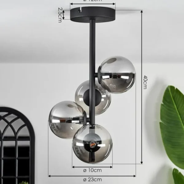 hofstein Plafonnier - Verre Chehalis Fumé, 4 lumières* Lampes Modernes