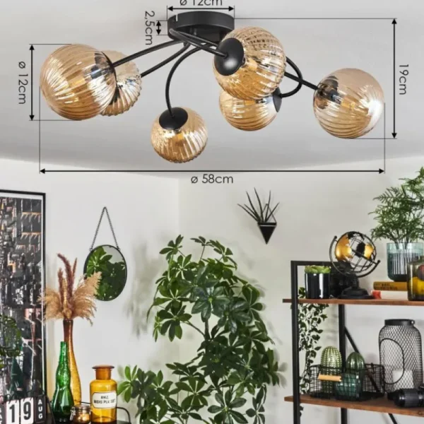 hofstein Plafonnier - Verre Chehalis Ambre, 6 lumières* Lampes Modernes