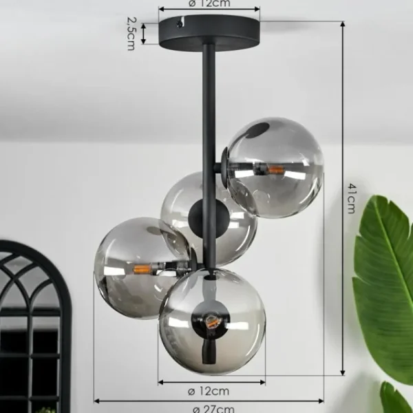 hofstein Plafonnier - Verre Chehalis Fumé, 4 lumières* Lampes Modernes