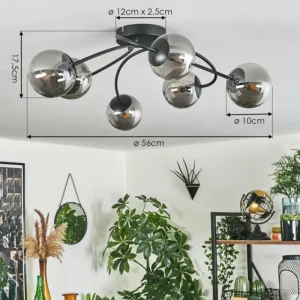 hofstein Plafonnier - Verre Chehalis Fumé, 6 lumières* Lampes Modernes