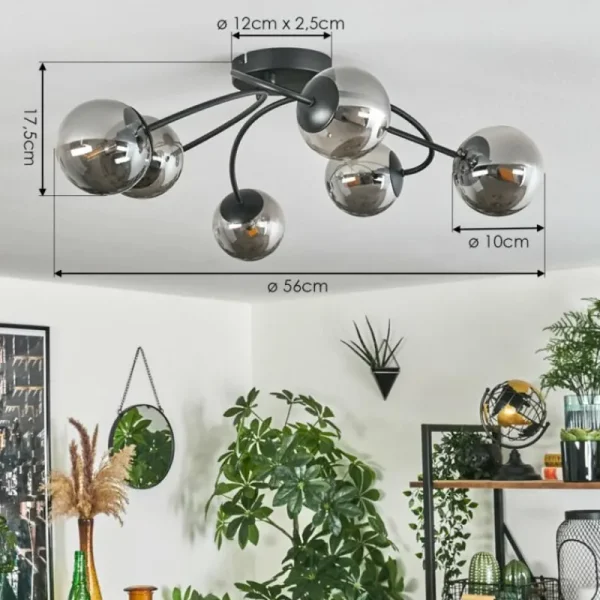 hofstein Plafonnier - Verre Chehalis Fumé, 6 lumières* Lampes Modernes
