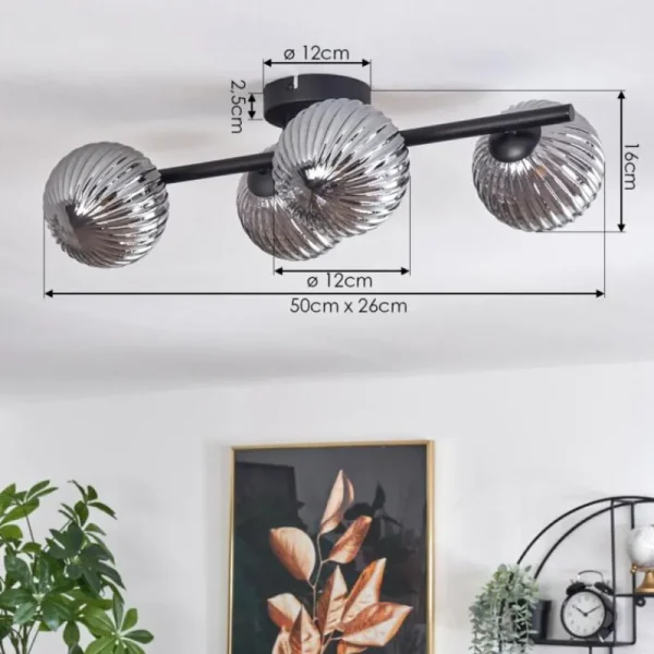 hofstein Plafonnier - Verre Chehalis Fumé, 4 lumières* Lampes Modernes