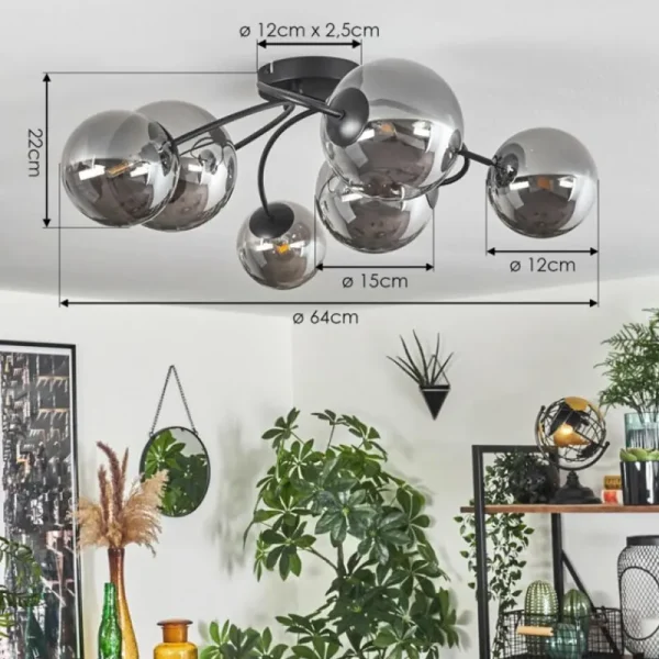 hofstein Plafonnier - Verre Chehalis Fumé, 6 lumières* Lampes Modernes