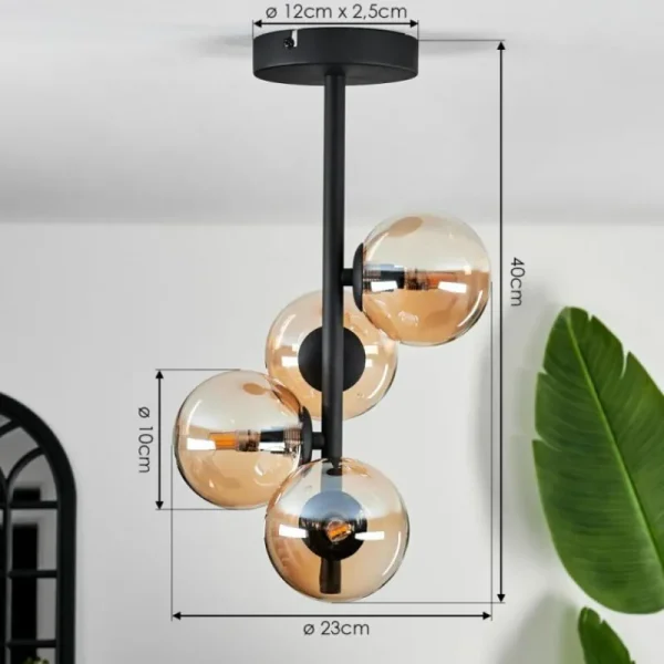 hofstein Plafonnier - Verre Chehalis Fumé, 4 lumières* Lampes Modernes