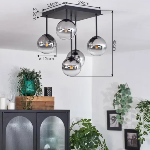 hofstein Plafonnier - Verre Chehalis Clair, Fumé, 5 lumières* Lampes Modernes