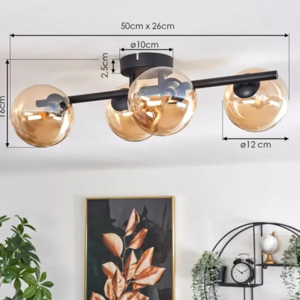 hofstein Plafonnier - Verre Chehalis Ambre, 4 lumières* Lampes En Verre