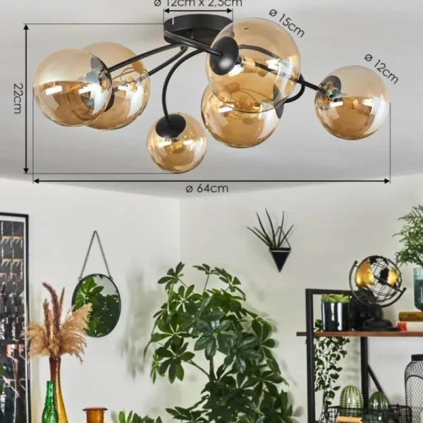 hofstein Plafonnier - Verre Chehalis Ambre, 6 lumières* Lampes En Verre