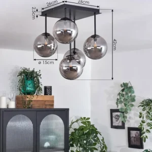 hofstein Plafonnier - Verre Chehalis Fumé, 5 lumières* Lampes Modernes