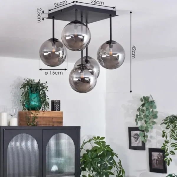 hofstein Plafonnier - Verre Chehalis Fumé, 5 lumières* Lampes Modernes