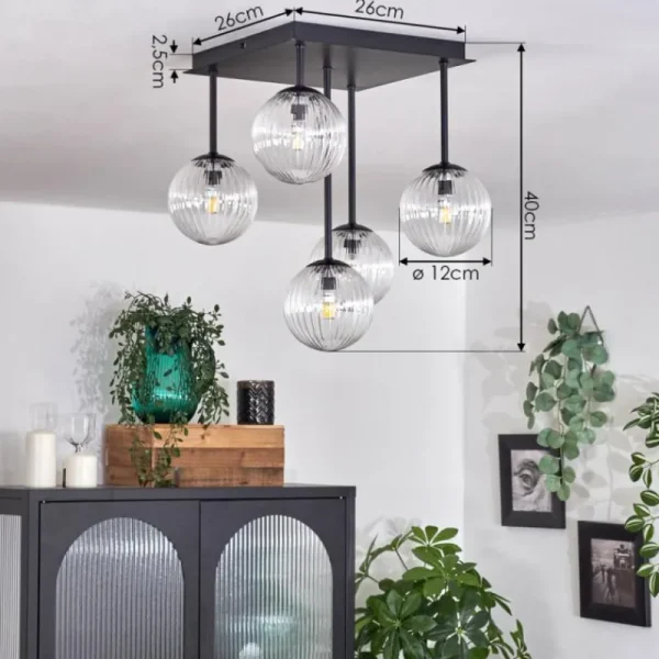 hofstein Plafonnier - Verre Chehalis Clair, 5 lumières* Lampes En Verre
