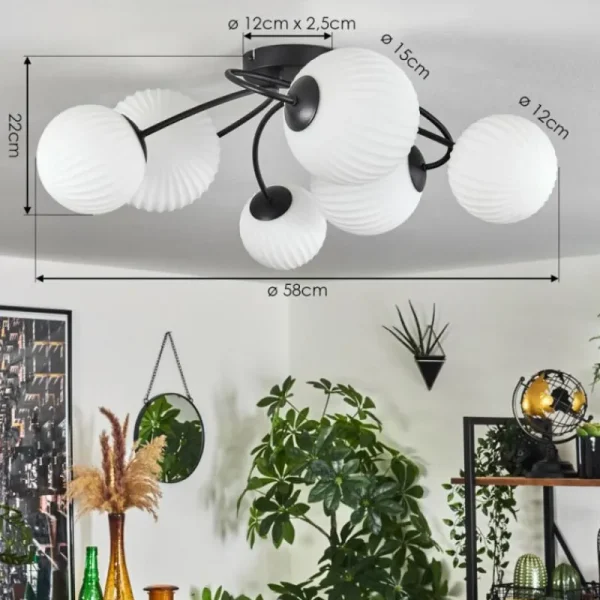 hofstein Plafonnier - Verre Chehalis Noir, 6 lumières* Lampes En Verre