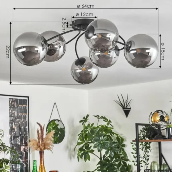 hofstein Plafonnier - Verre Chehalis Fumé, 6 lumières* Lampes Modernes