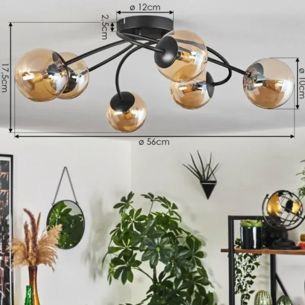 hofstein Plafonnier - Verre Chehalis Ambre, 6 lumières* Lampes En Verre