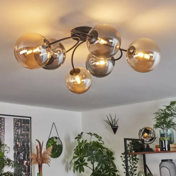 hofstein Plafonnier - Verre Chehalis Ambre, Fumé, 6 lumières* Lampes Modernes