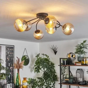 hofstein Plafonnier - Verre Chehalis Ambre, 6 lumières* Lampes Modernes