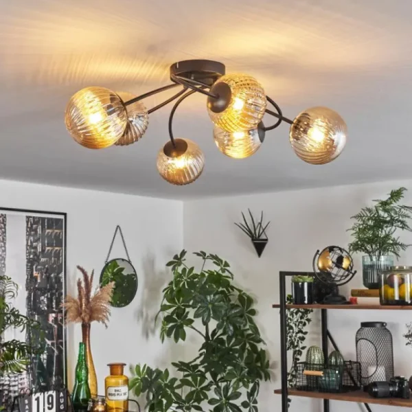 hofstein Plafonnier - Verre Chehalis Ambre, 6 lumières* Lampes Modernes