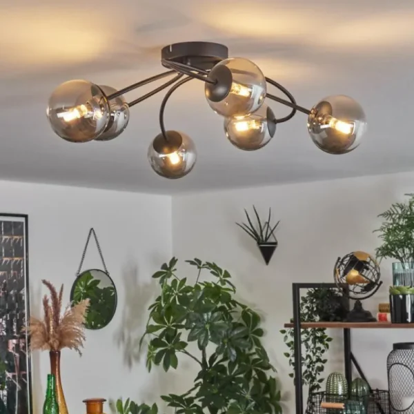 hofstein Plafonnier - Verre Chehalis Fumé, 6 lumières* Lampes Modernes