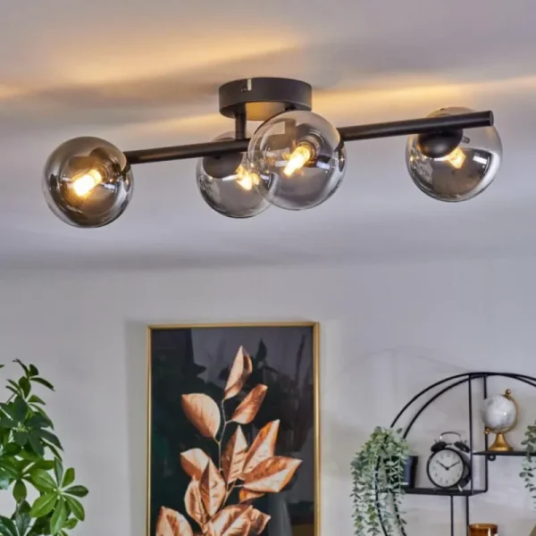 hofstein Plafonnier - Verre Chehalis Clair, Fumé, 4 lumières* Lampes Modernes