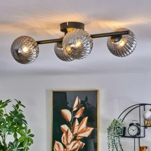 hofstein Plafonnier - Verre Chehalis Fumé, 4 lumières* Lampes Modernes